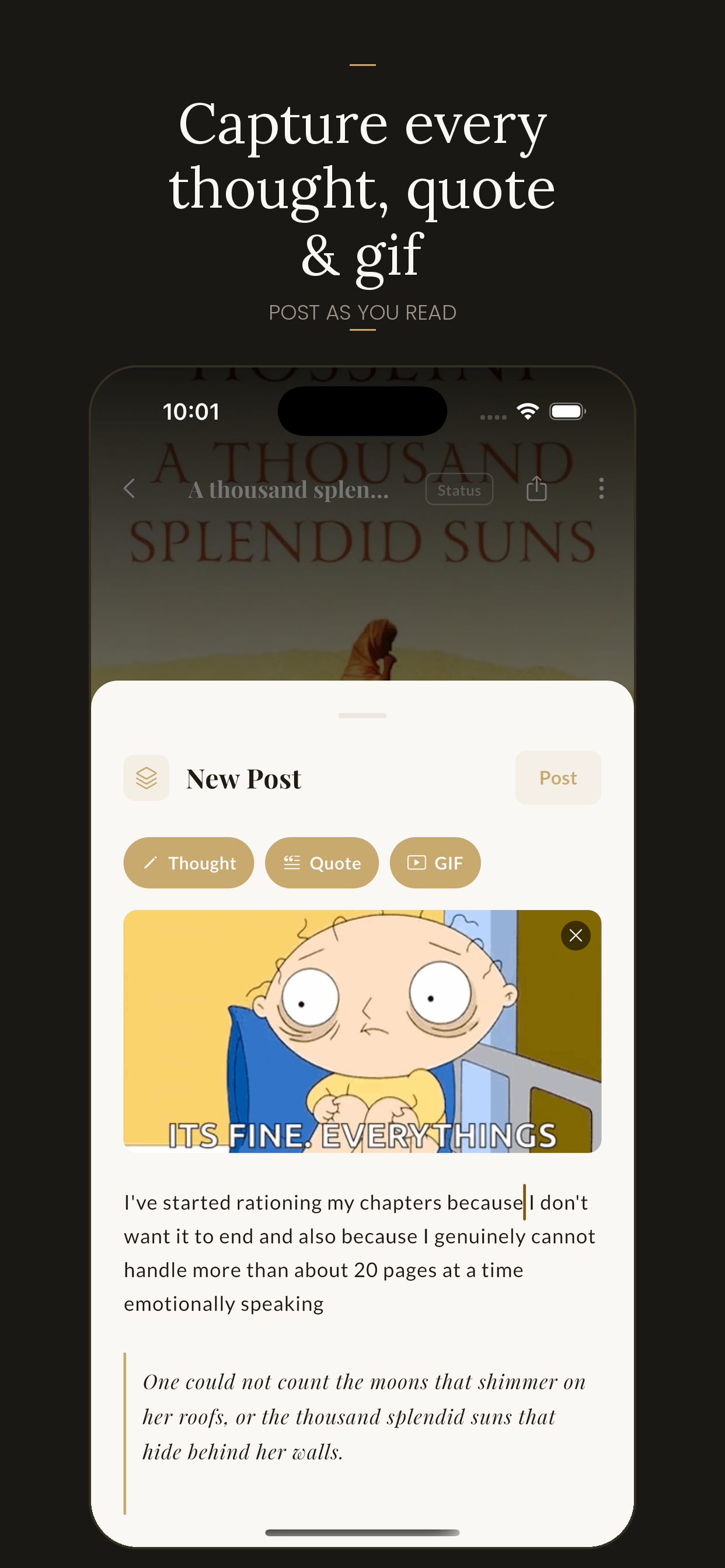 Add a thought, quote or GIF as you read